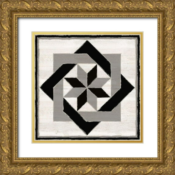 Reed, Tara 26x26 Gold Ornate Wood Framed with Double Matting Museum Art Print Titled - Black and White Quilt Block XII