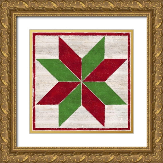 Reed, Tara 26x26 Gold Ornate Wood Framed with Double Matting Museum Art Print Titled - Christmas Quilt Block II