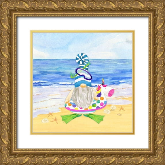 Reed, Tara 26x26 Gold Ornate Wood Framed with Double Matting Museum Art Print Titled - Gnomes of Summer IV