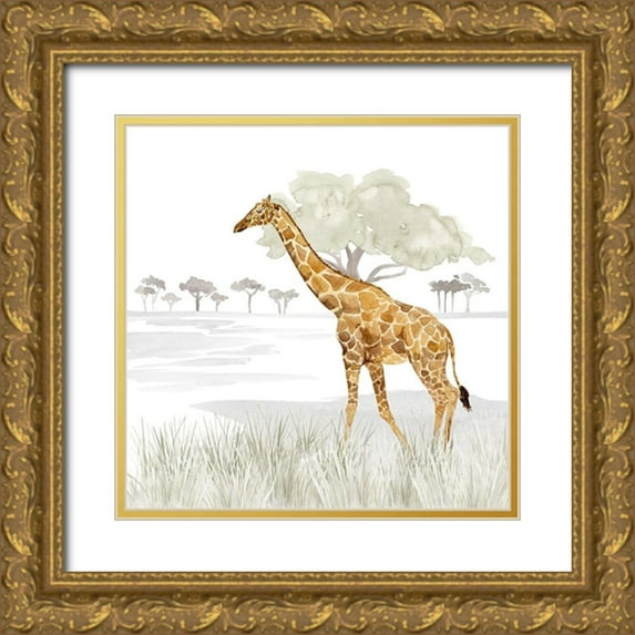 Reed, Tara 26x26 Gold Ornate Wood Framed with Double Matting Museum Art Print Titled - Serengeti Giraffe Square
