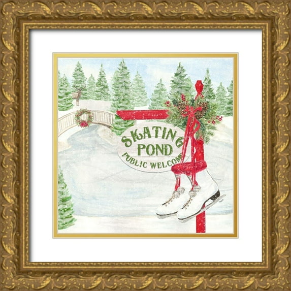 Reed, Tara 26x26 Gold Ornate Wood Framed with Double Matting Museum Art Print Titled - Sleigh Bells Ring I-Skating Pond