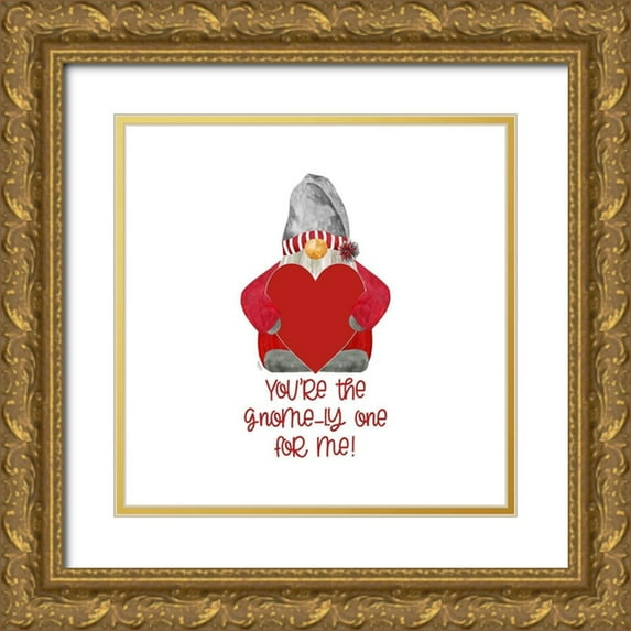 Reed, Tara 26x26 Gold Ornate Wood Framed with Double Matting Museum Art Print Titled - Valentine Gnomes on white X-Gnomely One