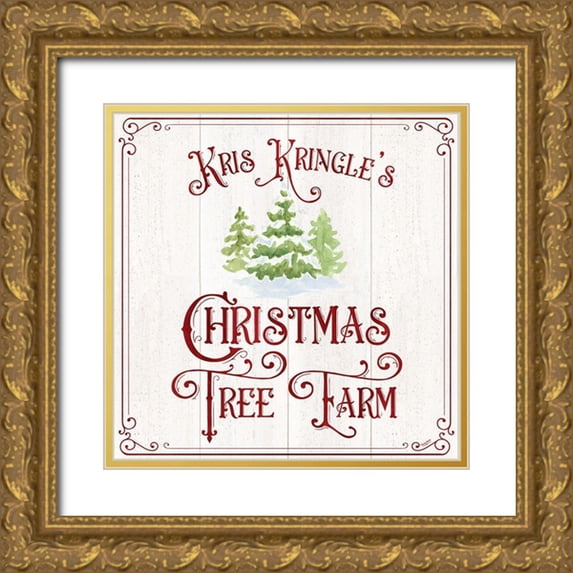 Reed, Tara 26x26 Gold Ornate Wood Framed with Double Matting Museum Art Print Titled - Vintage Christmas Signs VI-Tree Farm