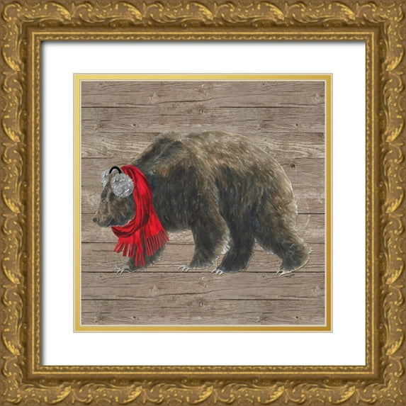 Reed, Tara 26x26 Gold Ornate Wood Framed with Double Matting Museum Art Print Titled - Warm in the Wilderness Bear