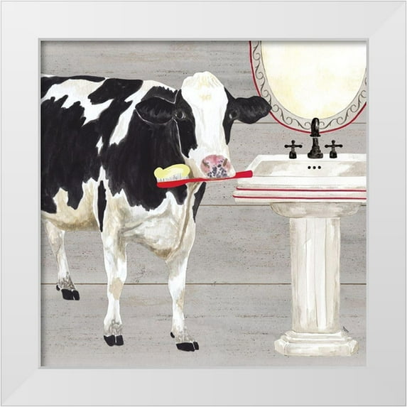 Reed, Tara 26x26 White Modern Wood Framed Museum Art Print Titled - Bath time for Cows Sink