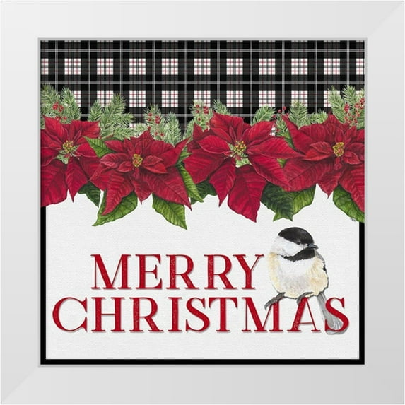 Reed, Tara 26x26 White Modern Wood Framed Museum Art Print Titled - Chickadee Christmas Red II Merry Christmas