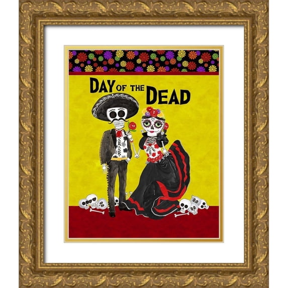 Reed, Tara 26x32 Gold Ornate Wood Framed with Double Matting Museum Art Print Titled - Day of the Dead portrait V-Sugar Skull Couple