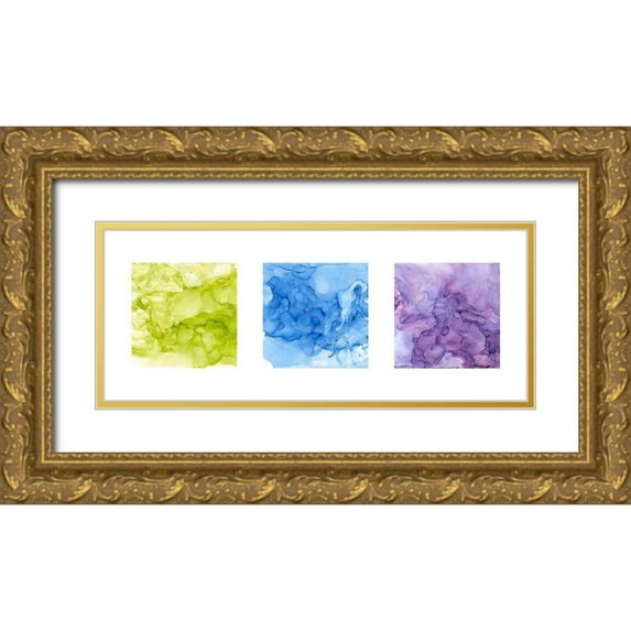 Reed, Tara 32x15 Gold Ornate Wood Framed with Double Matting Museum Art Print Titled - Bright Mineral Abstracts Panel I 3 across