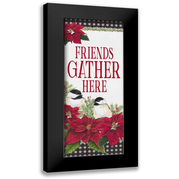 Reed, Tara 8x14 Black Modern Framed Museum Art Print Titled - Chickadee Christmas Red-Friends Gather vertical