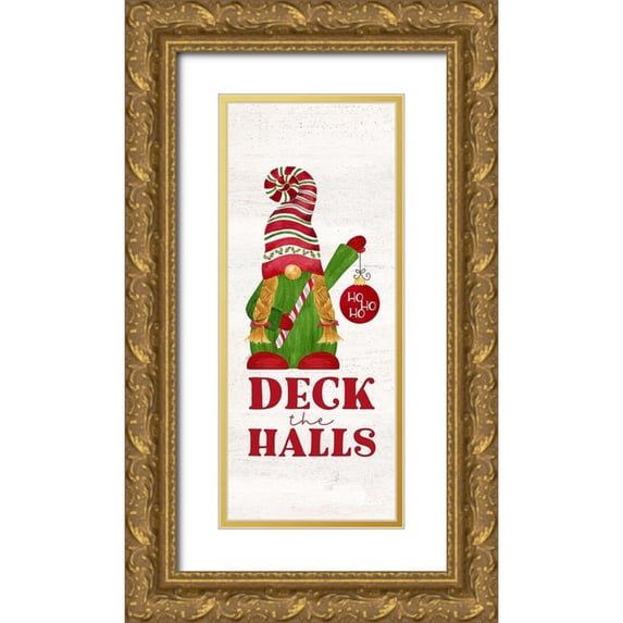 Reed, Tara 8x14 Gold Ornate Wood Framed with Double Matting Museum Art Print Titled - Gnome for Christmas Sentiment vertical I-Deck the Halls