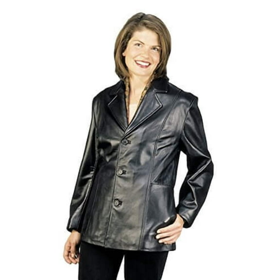 Reed® Women's 27'' Misses Fit Three Button Leather Jacket in Imported Lamb (XL, Black)