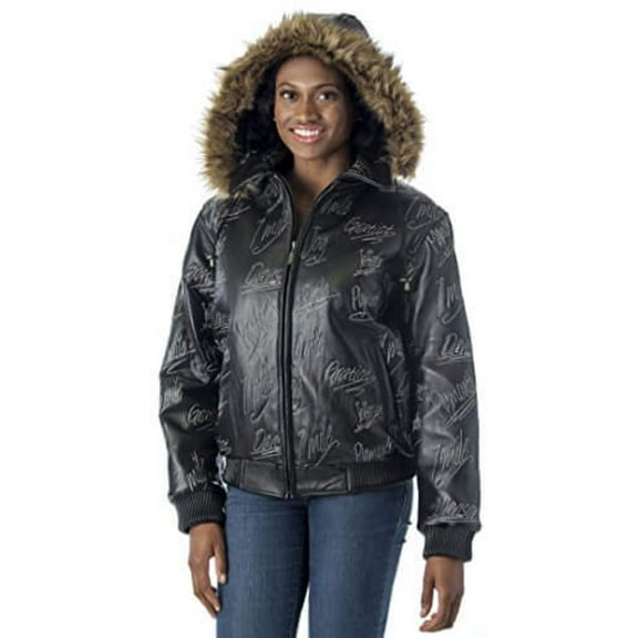 Reed Women's Detroit Streets Leather Bomber Coat With Zip Out Hoody (2X, BLACK)