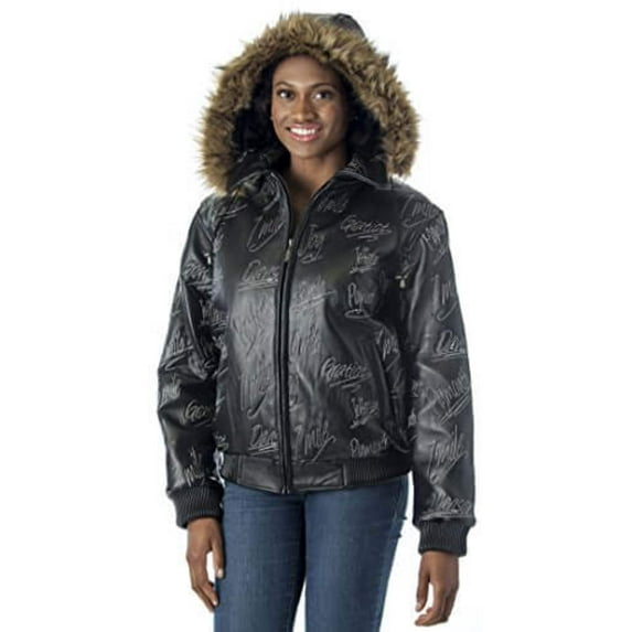 Reed Women's Detroit Streets Leather Bomber Coat With Zip Out Hoody (6X, BLACK)
