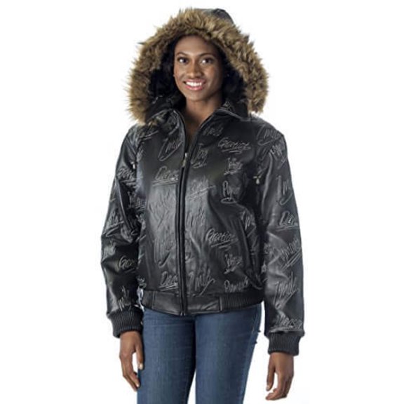 Reed Women's Detroit Streets Leather Bomber Coat With Zip Out Hoody (6X, BLACK)