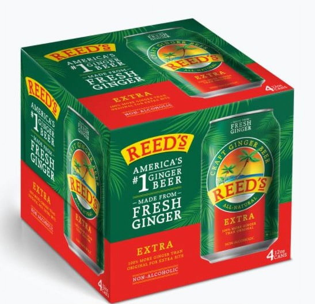 Reed's Extra Ginger Beer 4 Pack Cans 12 fl oz Gluten Free, Real Ginger