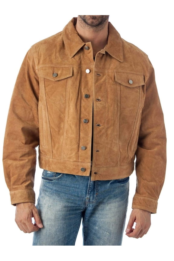 's Men's Western Jean Style Suede Leather Shirt Jacket (L, CAMEL)