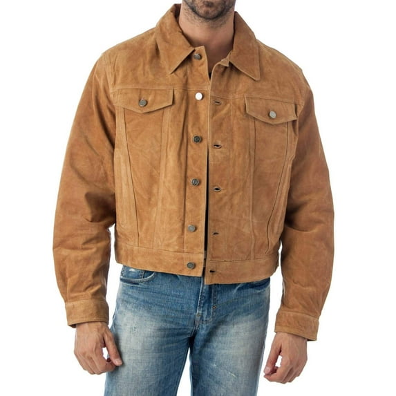 Reed's Men's Western Jean Style Suede Leather Shirt Jacket (S, CAMEL)