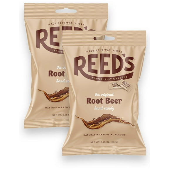 Reeds Root Beer Candy, 6.25oz Bag (Pack of 2) Individually Wrapped Rootbeer Hard Candy, The Hampton Candy Company