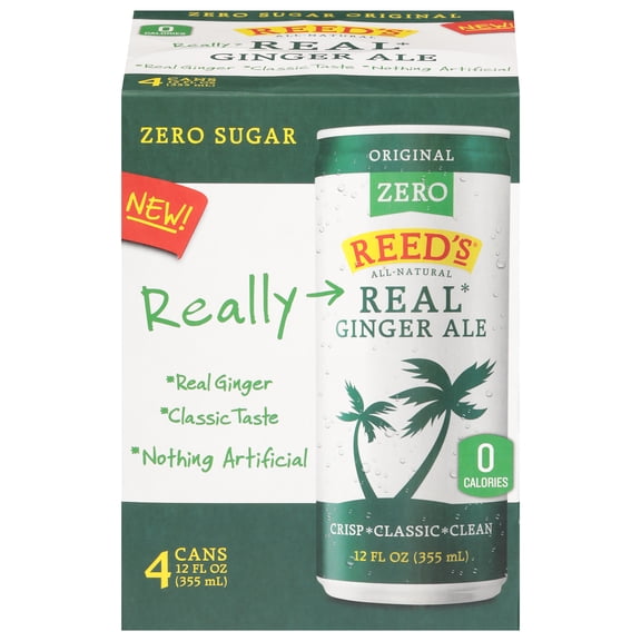 Reed's Zero Original All Natural Real Ginger Ale, 12 fl oz, 4 Pack