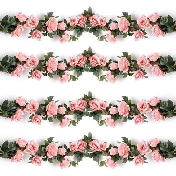 ReedCA 4PCS(28.8 FT) Artificial Rose Vines Fake Silk Flowers Rose ...