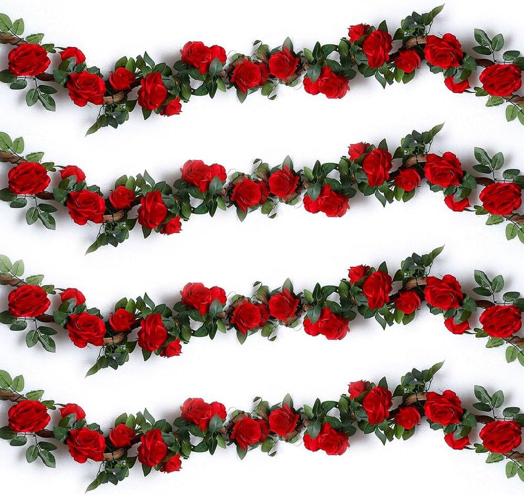 ReedCA 4PCS(28.8 FT) Artificial Rose Vines Fake Silk Flowers Rose Garlands Hanging Rose Ivy Plants for Wedding Home Office Arch Arrangement Decoration (red)