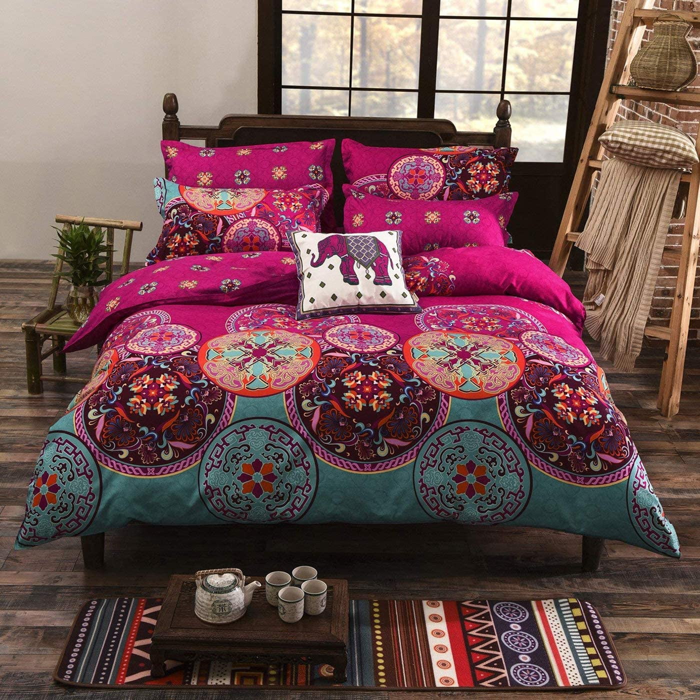 ReedCA Bohemia Exotic Duvet Cover Set Queen Size Mandala Pattern Reversible Luxury Soft Bedding Set Comforter Cover(1 Duvet Cover+2 Pillowcases)