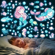 ReedCA Glow in the Dark Mermaid Wall Stickers, 3 Sheets, Undersea Room Decals