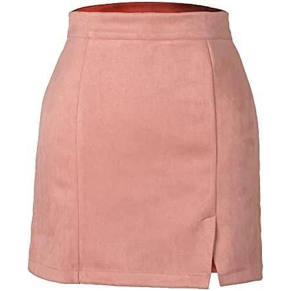 ReedCA Women's Basic Faux Suede High Waist A-line Mini Pencil Bodycon Skirt