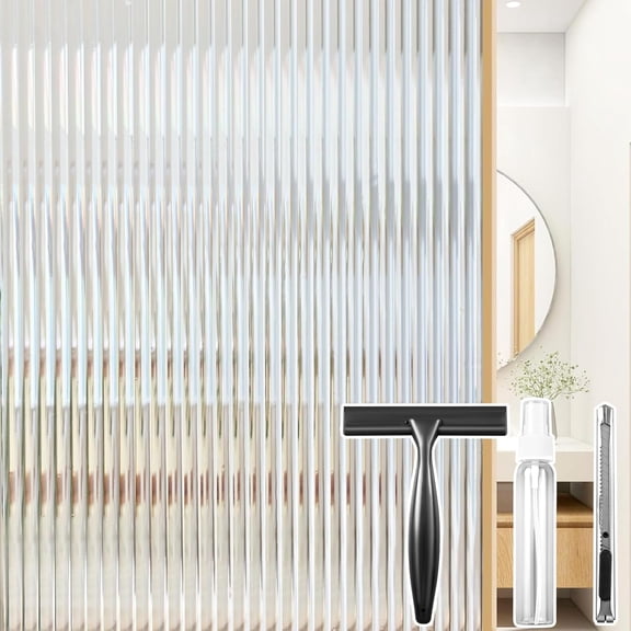 Reeded Glass Window Privacy Film 3D Static Cling, 17.5 x 78.7''