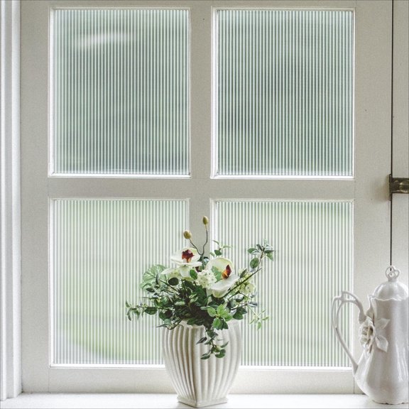 Reeded Glass Window Film, Privacy Frosted Window Vinyl, 3D Decorative Non-Adhesive Decals for Bathroom and Living Room, 17.7x78.7 Inches