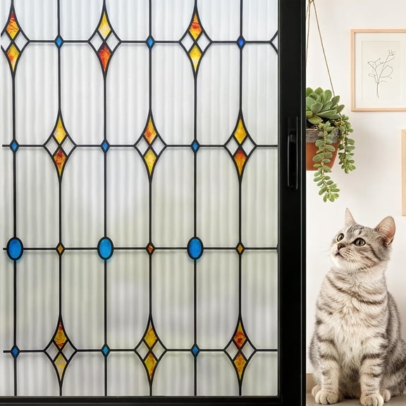 Reeded Glass Window Film, Window Privacy Film, Frosted Glass Window Cling, Stained Decorative Covering for Bathroom Living Room 29.5 x 78.7 inches