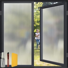 BSHAPPLUS® 17.7"x236"Reeded Glass Window Privacy Film,Fluted Glass Window Film,Frosted Window Sticker,3D Window Decals Non Adhesive for Bathroom Living Room Office