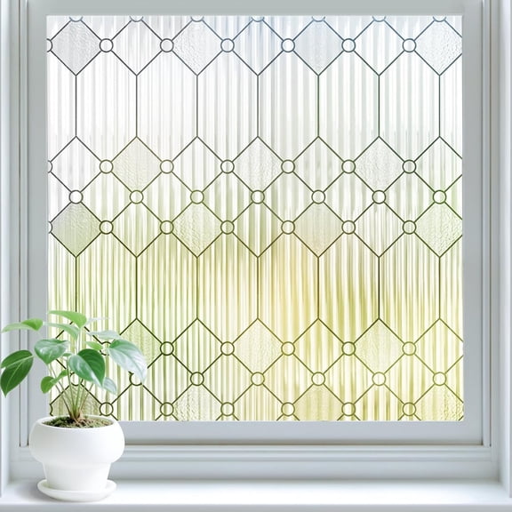 Reeded Glass Window Privacy Film, Frosted Glass Window Film for Bathroom & Front Door, Static Cling Decorative 3D Window Stickers Day and Night Privacy Sun Heat Blocking (17.5 x 78.7 Inch)