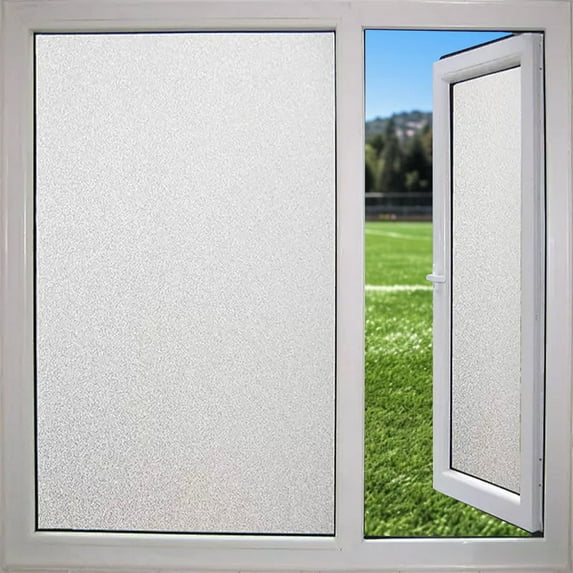 Reeded Glass Window Privacy Film, Frosted Glass Window Film, Static Cling UV Blocking Stickers, Decorative Removable Cover for Bathroom Door Office, Non Adhesive 16.7in