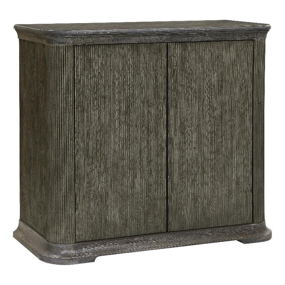 Gray Reeded 2-Door Rubberwood Accent Chest with Shelves