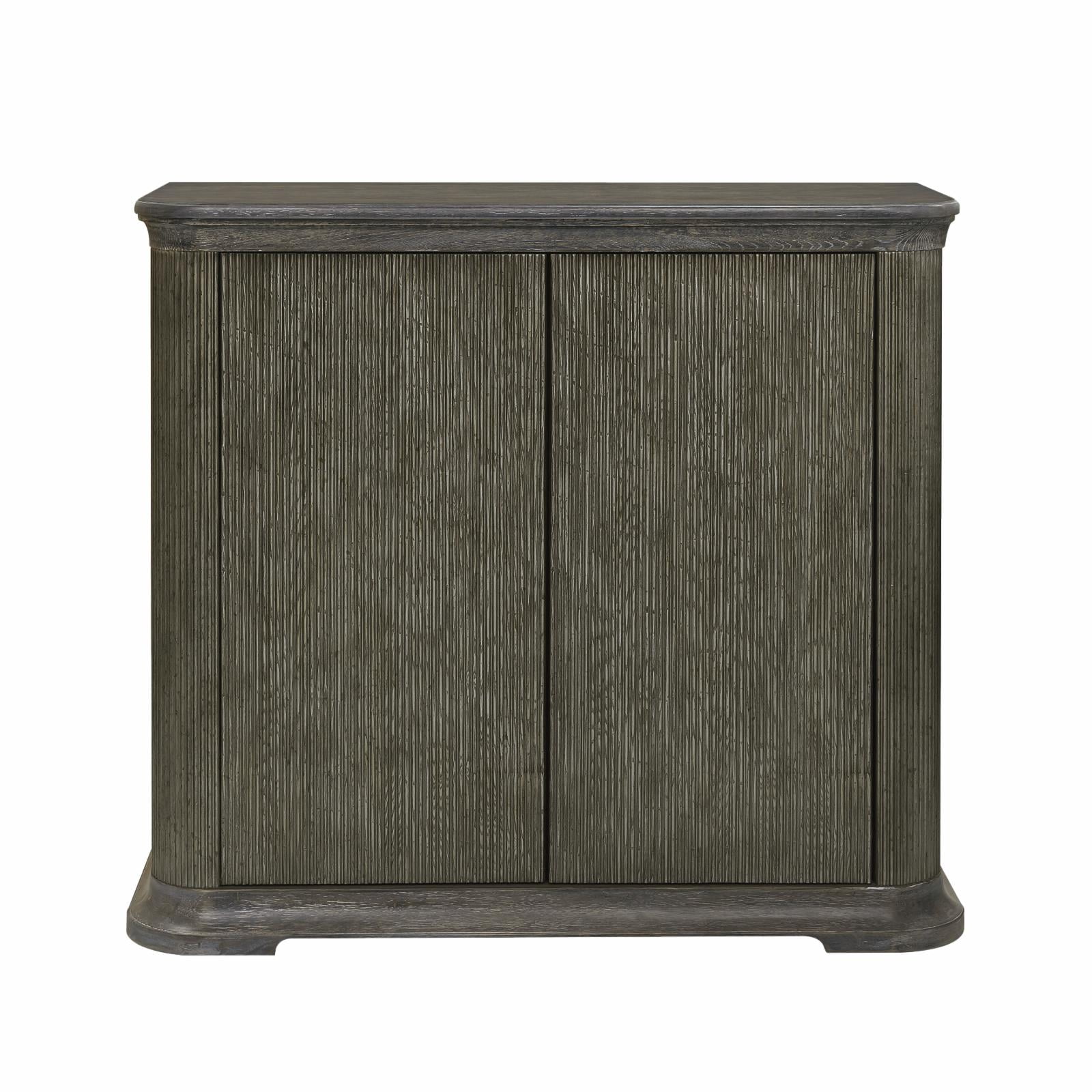 Gray Reeded 2-Door Rubberwood Accent Chest with Shelves