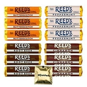 Reeds Candy Rolls Variety Pack, 12 Pack Individually Wrapped Sampler Pack, Flavors Include Butterscotch, Cinnamon, Root Beer and Peppermint Hard Candy with Nosh Pack Mints