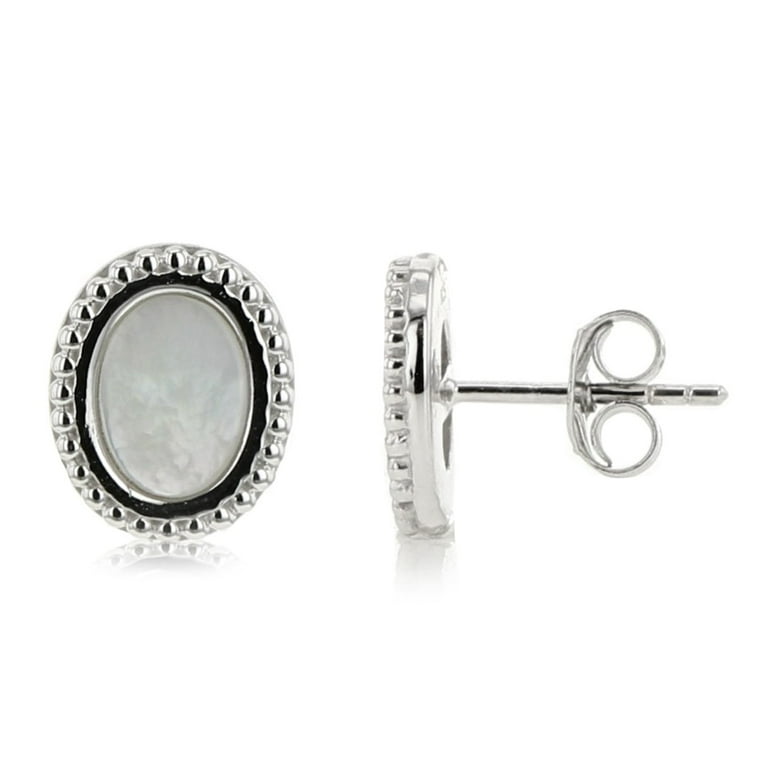 Reeds Jewelers 11mm Oval Mother of Pearl Earrings with Milgrain
