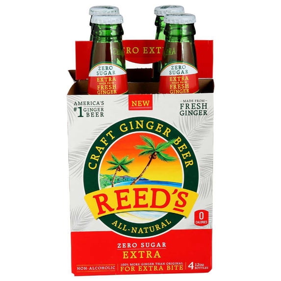 Reeds Zero Sugar Extra Craft Ginger Beer, 12 Fluid Ounce - 4 count per pack -- 6 packs per Case.