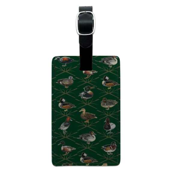 Reeds and Ducks Pattern Mallard Wood Redhead Hooded Merganser Rectangle Leather Luggage Card Suitcase Carry-On ID Tag