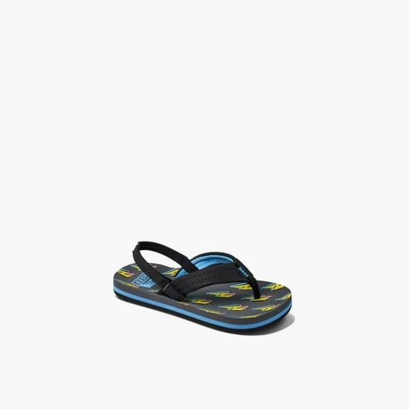 Reef Baby Boy's Little Ahi Thong Flip Flops Black Yellow Blue (3/4)
