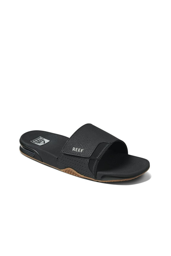 Men's Fanning Slide, Bottle Opener Sandal, Black/Silver, 13