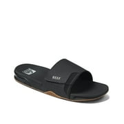 Reef Mens Fanning Slide, Bottle Opener Sandal, Black/Silver, 13