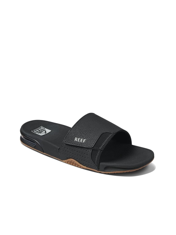Men's Fanning Slide, Bottle Opener Sandal, Black/Silver, 13