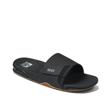 Reef Men's Fanning Slide, Bottle Opener Sandal, Black/Silver, 6