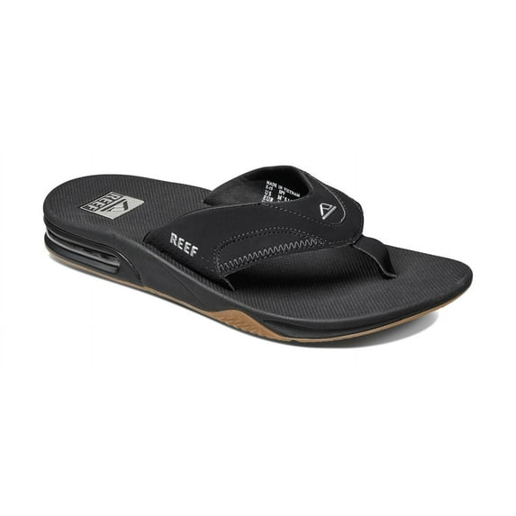 Reef Men's Sandal Fanning, Bottle Opener Flip Flops, Black/Silver, 15