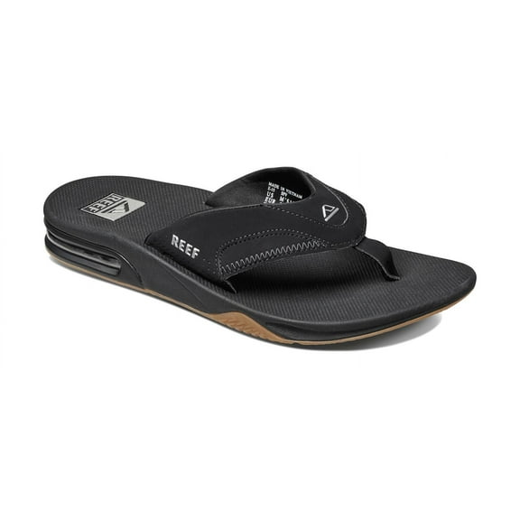 Reef Men's Sandal Fanning, Bottle Opener Flip Flops, Black/Silver, 16