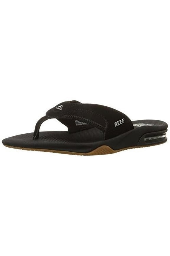 Men's Sandal Fanning, Bottle Opener Flip Flops, Black/Silver, 9