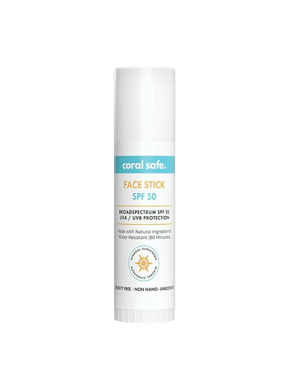 Reef Safe Sunscreen SPF 50 Facestick - Biodegradable, Hawaii & Mexico Approve, Zinc, Vitamin E, Oxybenzone & Octinoxate Free, Water Resistant, Natural Ingredients, Made in USA by Coral Safe