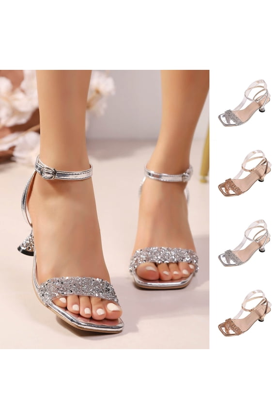 Reef Sandals Women Women's Fashionable Casual Spring And Summer Versatile Plus Size Solid Color Rhinestones Open Toe High Heels Sandals Gold 36